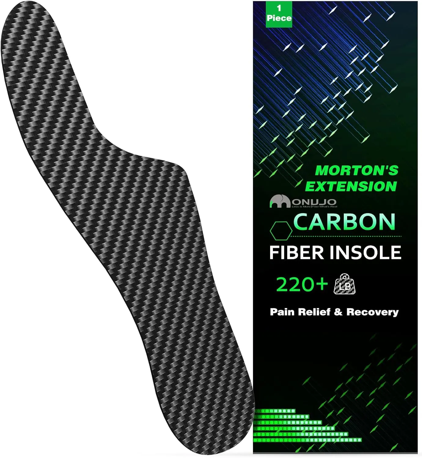 Morton's Extension Orthotic, Carbon Fiber Insole (1 Piece), Rigid Foot Support Insert for Morton's Toe, Foot Fractures, Turf Toe, Hallux Rigidus, and Arthritis, 265(W 10.5-11,M 9.5-10) Black 1pc