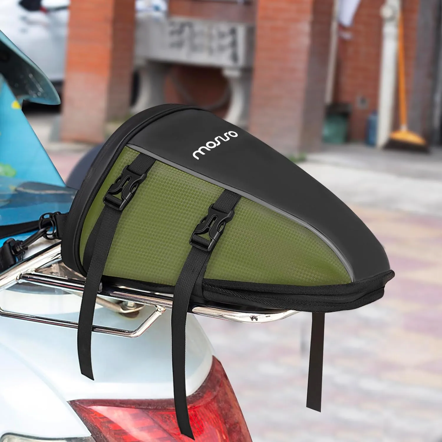 MOSISO Motorcycle Tail Bag Multifunctional Waterproof Polyester Storage Saddle Bag, 10L Outdoor Sports Motorbike Rear Seat Light Tank Handbag Tool Carry Pouch with Shoulder Strap, Army Green