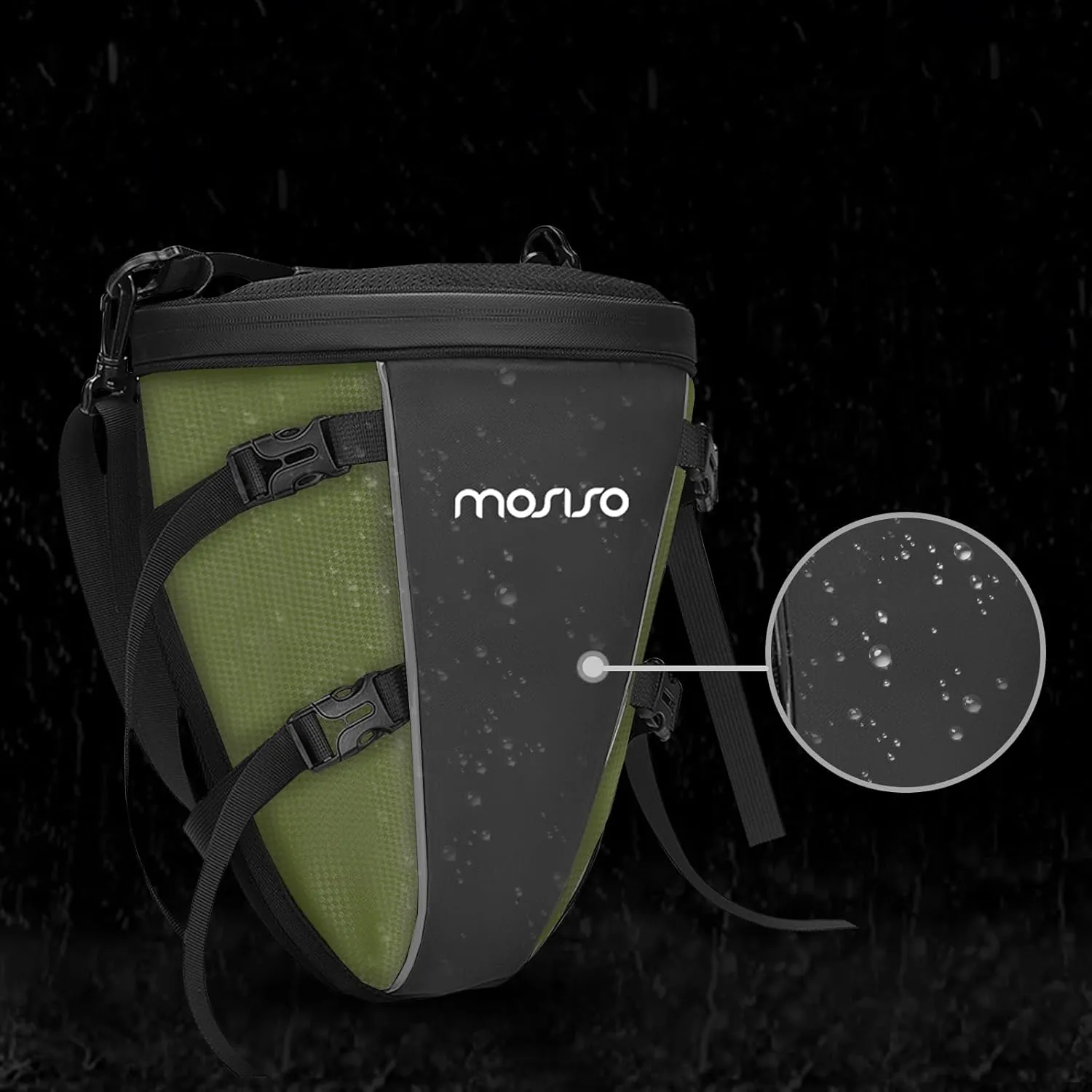 MOSISO Motorcycle Tail Bag Multifunctional Waterproof Polyester Storage Saddle Bag, 10L Outdoor Sports Motorbike Rear Seat Light Tank Handbag Tool Carry Pouch with Shoulder Strap, Army Green