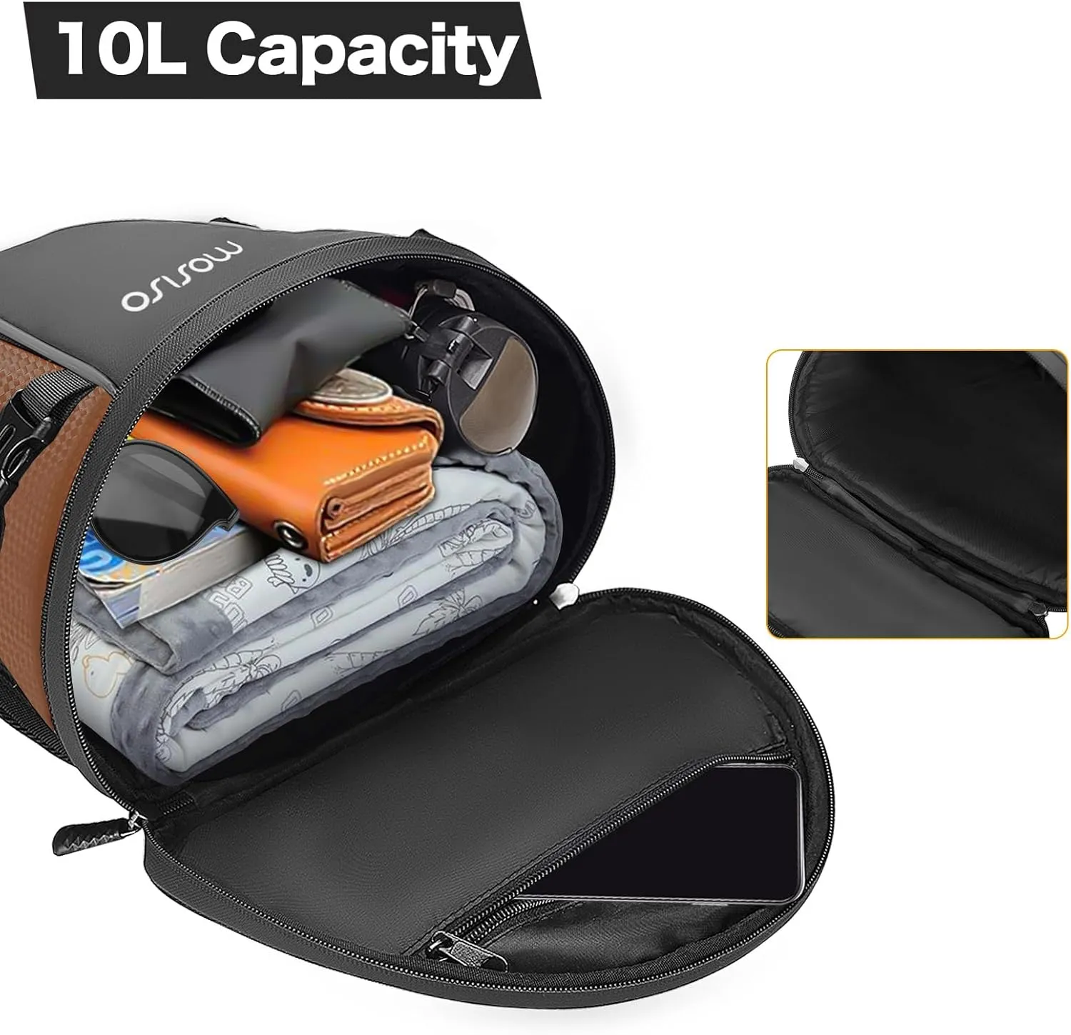 MOSISO Motorcycle Tail Bag Multifunctional Waterproof Polyester Storage Saddle Bag, 10L Outdoor Sports Motorbike Rear Seat Light Tank Handbag Tool Carry Pouch with Shoulder Strap, Brown
