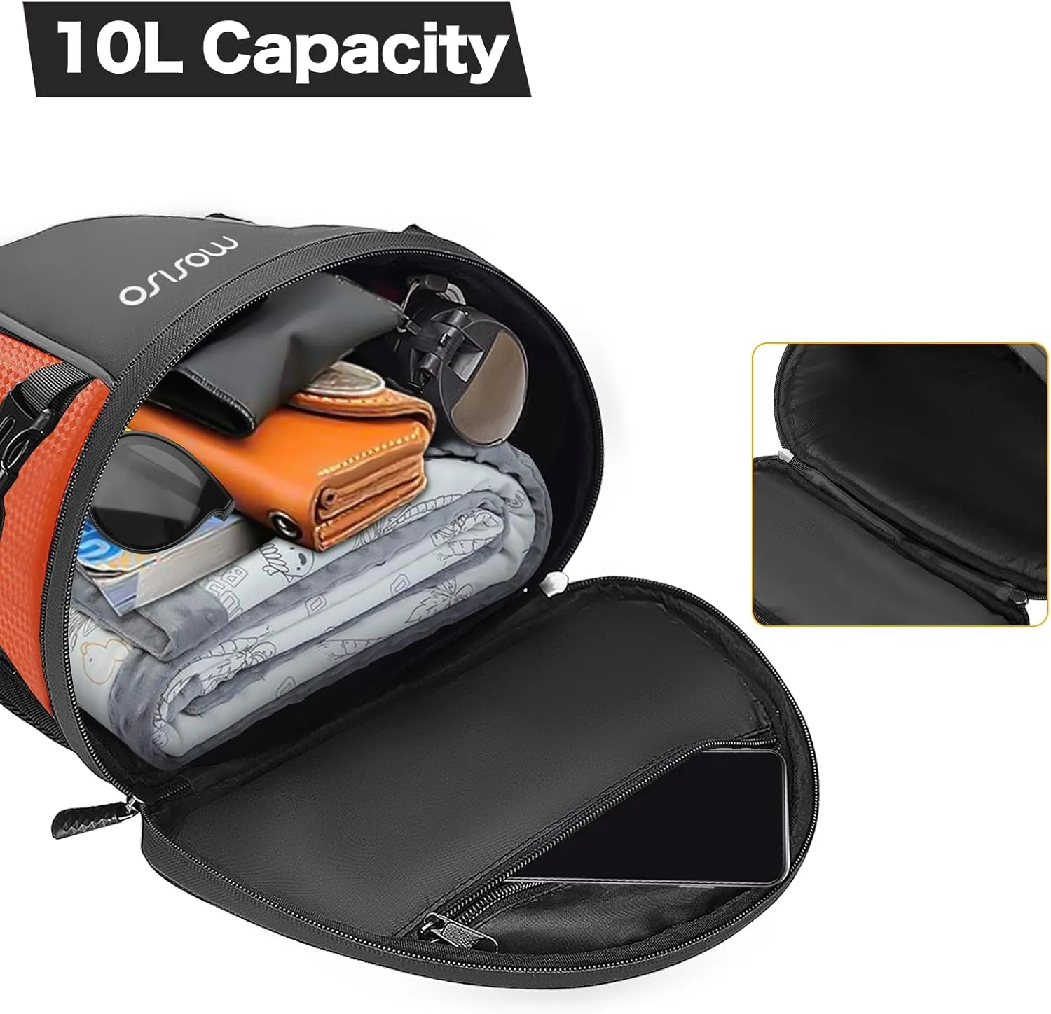 MOSISO Motorcycle Tail Bag Multifunctional Waterproof Polyester Storage Saddle Bag, 10L Outdoor Sports Motorbike Rear Seat Light Tank Handbag Tool Carry Pouch with Shoulder Strap, Orange