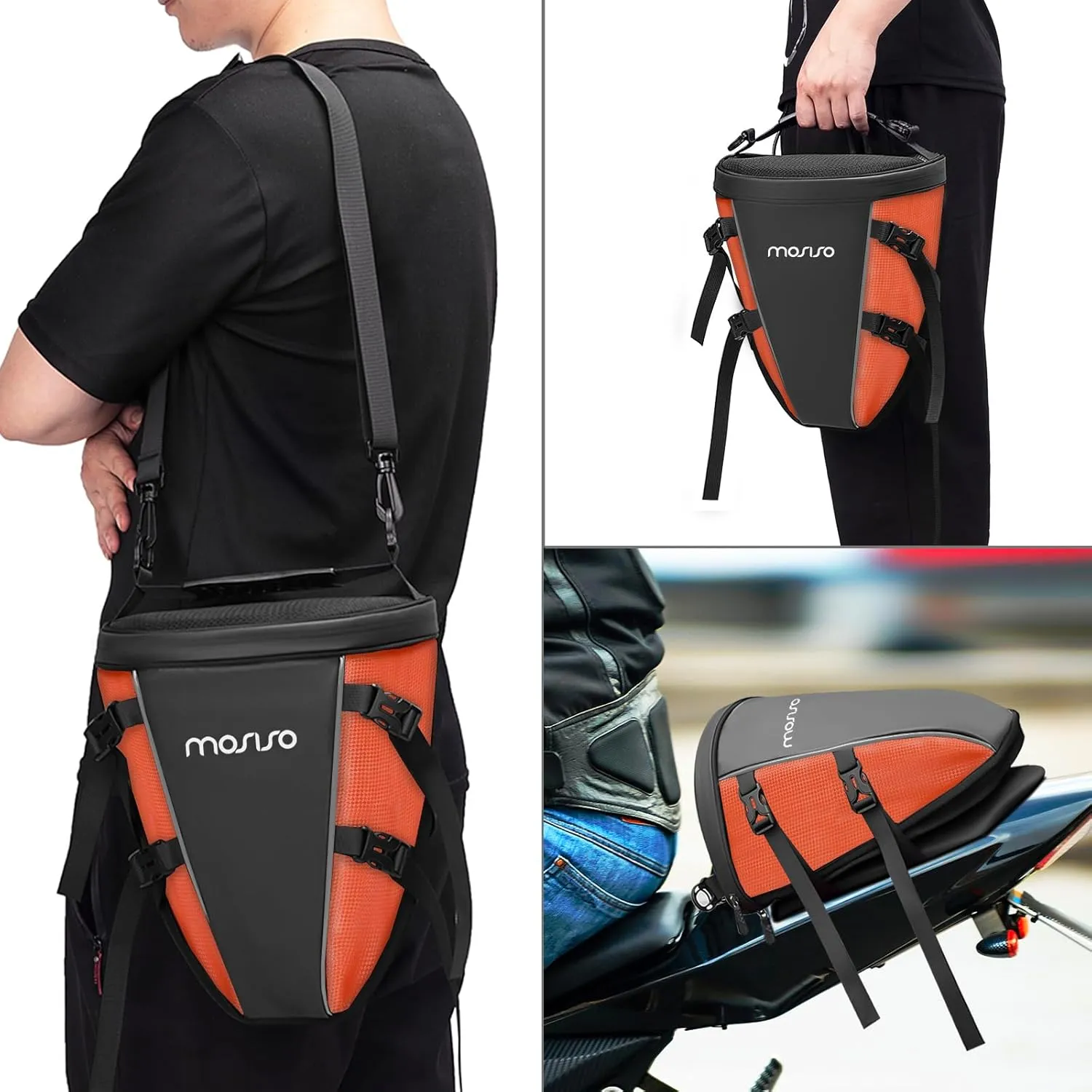 MOSISO Motorcycle Tail Bag Multifunctional Waterproof Polyester Storage Saddle Bag, 10L Outdoor Sports Motorbike Rear Seat Light Tank Handbag Tool Carry Pouch with Shoulder Strap, Orange