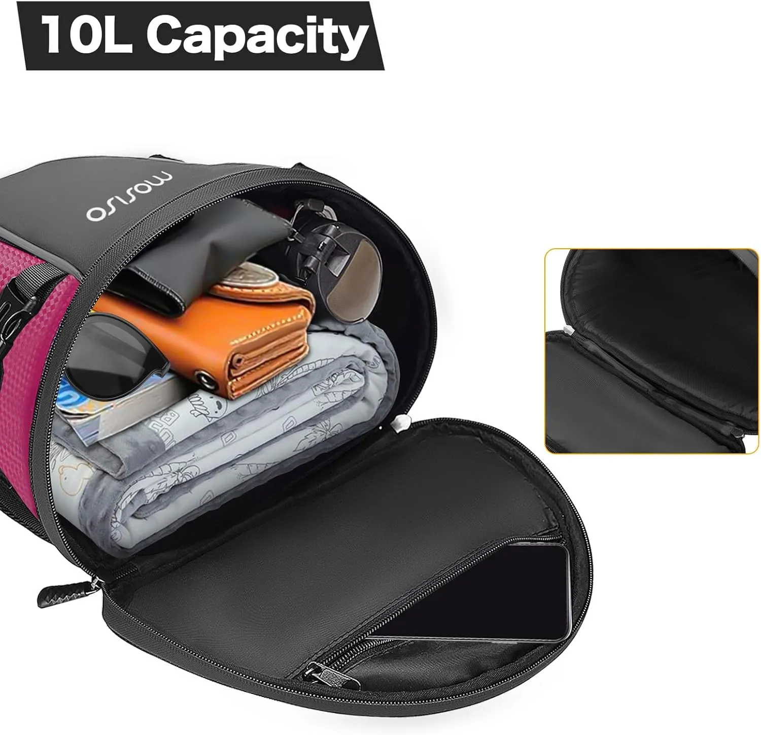 MOSISO Motorcycle Tail Bag Multifunctional Waterproof Polyester Storage Saddle Bag, 10L Outdoor Sports Motorbike Rear Seat Light Tank Handbag Tool Carry Pouch with Shoulder Strap, Rose Red