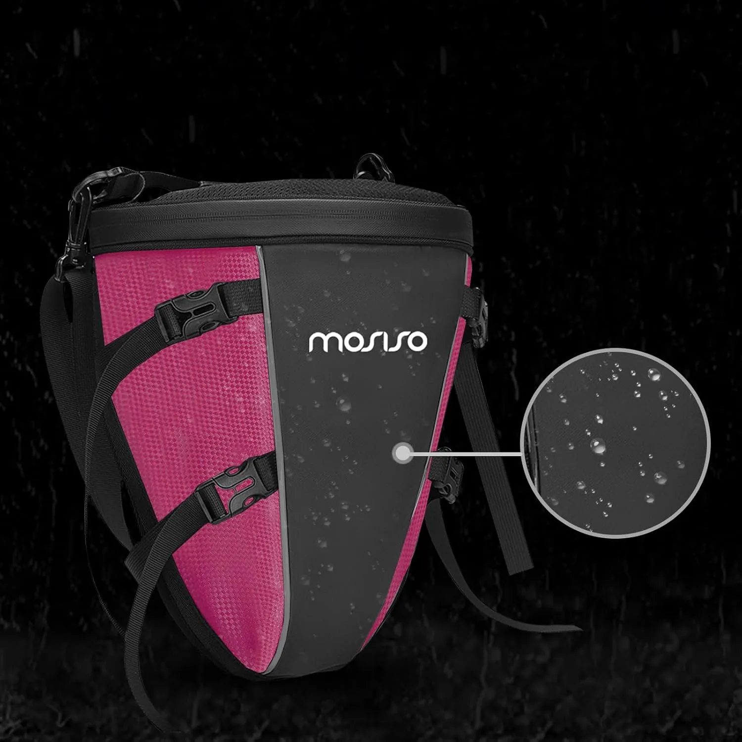 MOSISO Motorcycle Tail Bag Multifunctional Waterproof Polyester Storage Saddle Bag, 10L Outdoor Sports Motorbike Rear Seat Light Tank Handbag Tool Carry Pouch with Shoulder Strap, Rose Red
