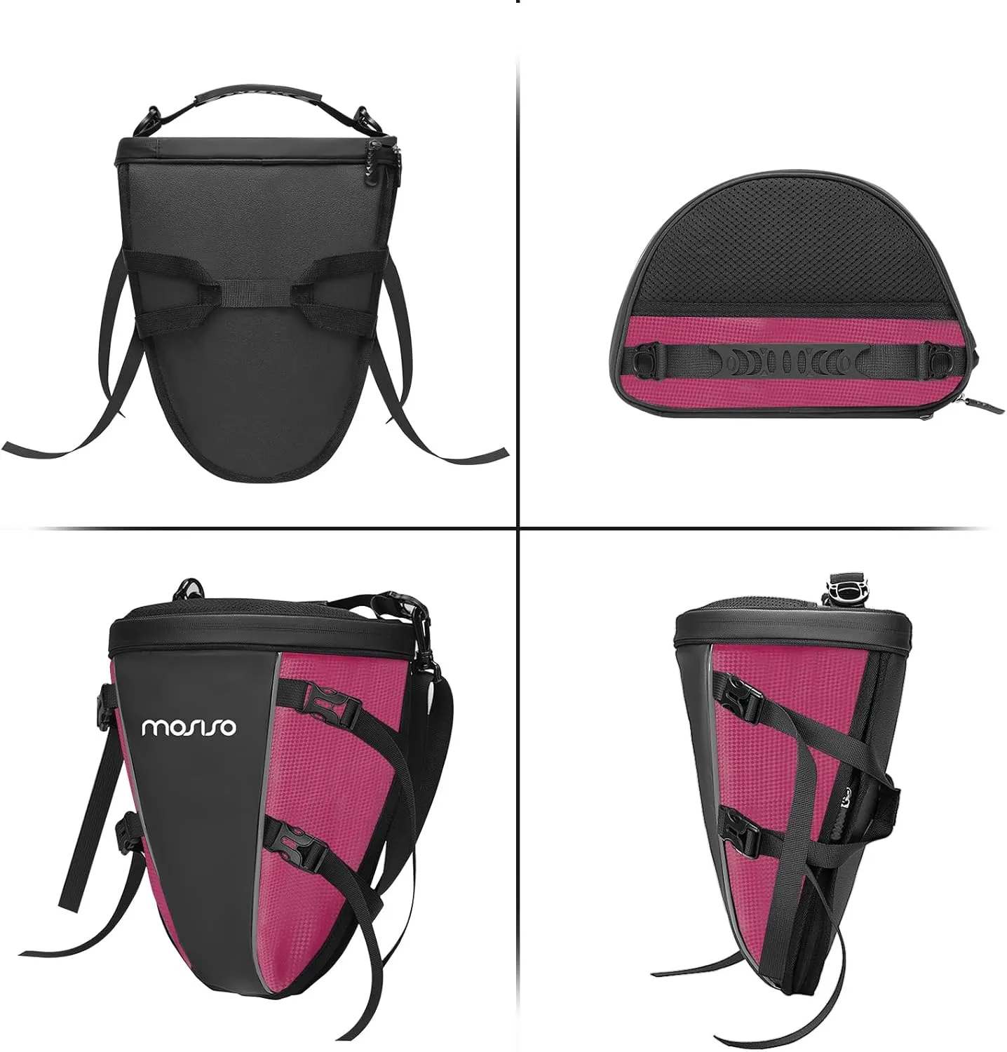 MOSISO Motorcycle Tail Bag Multifunctional Waterproof Polyester Storage Saddle Bag, 10L Outdoor Sports Motorbike Rear Seat Light Tank Handbag Tool Carry Pouch with Shoulder Strap, Rose Red