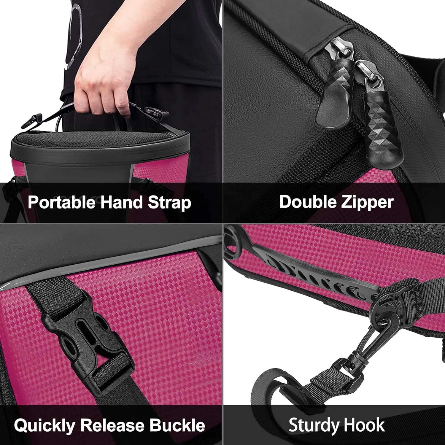 MOSISO Motorcycle Tail Bag Multifunctional Waterproof Polyester Storage Saddle Bag, 10L Outdoor Sports Motorbike Rear Seat Light Tank Handbag Tool Carry Pouch with Shoulder Strap, Rose Red