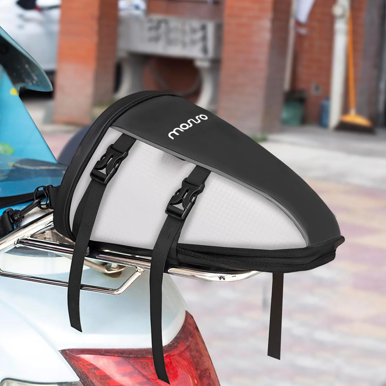 MOSISO Motorcycle Tail Bag Multifunctional Waterproof Polyester Storage Saddle Bag, 10L Outdoor Sports Motorbike Rear Seat Light Tank Handbag Tool Carry Pouch with Shoulder Strap, White