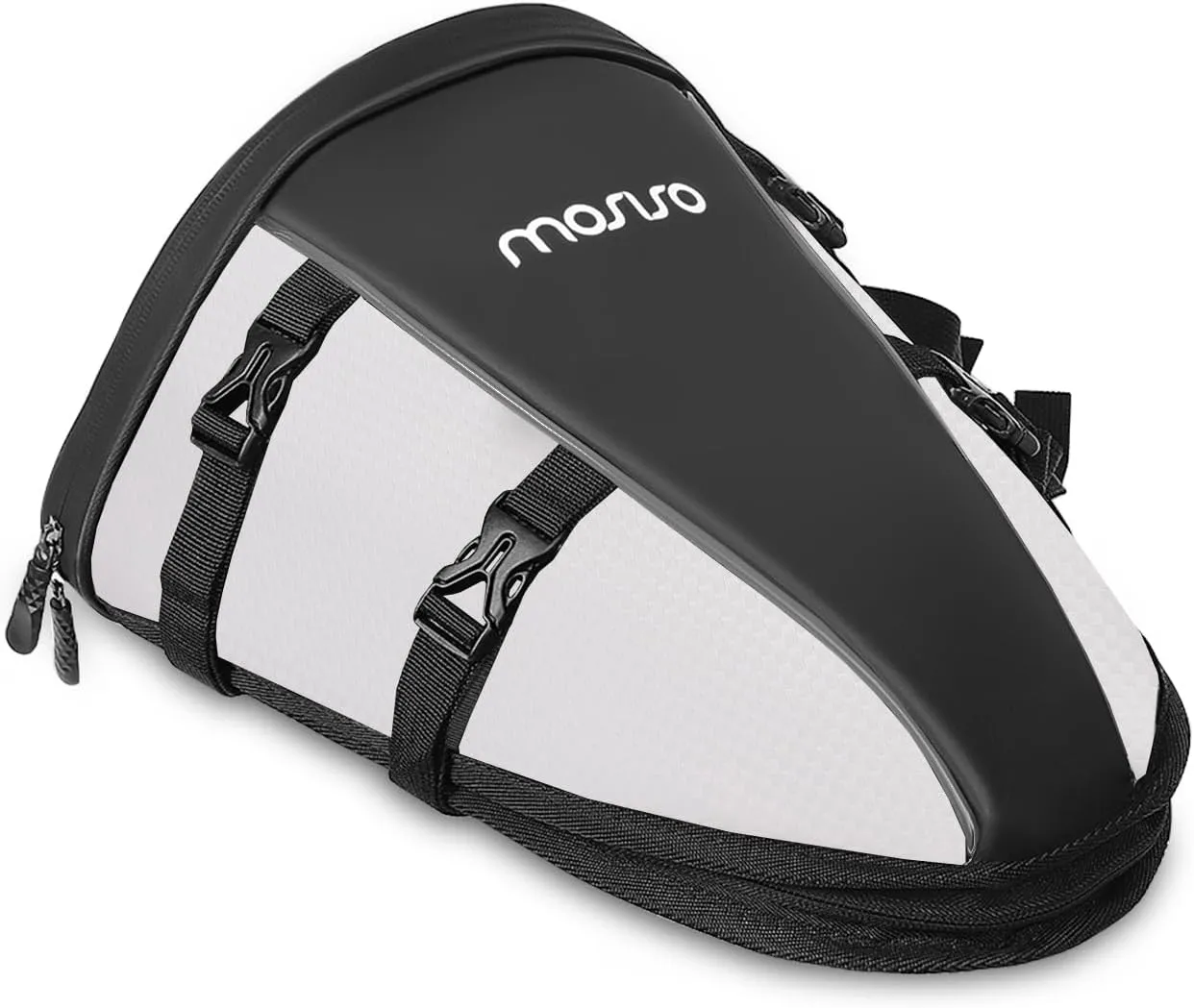 MOSISO Motorcycle Tail Bag Multifunctional Waterproof Polyester Storage Saddle Bag, 10L Outdoor Sports Motorbike Rear Seat Light Tank Handbag Tool Carry Pouch with Shoulder Strap, White