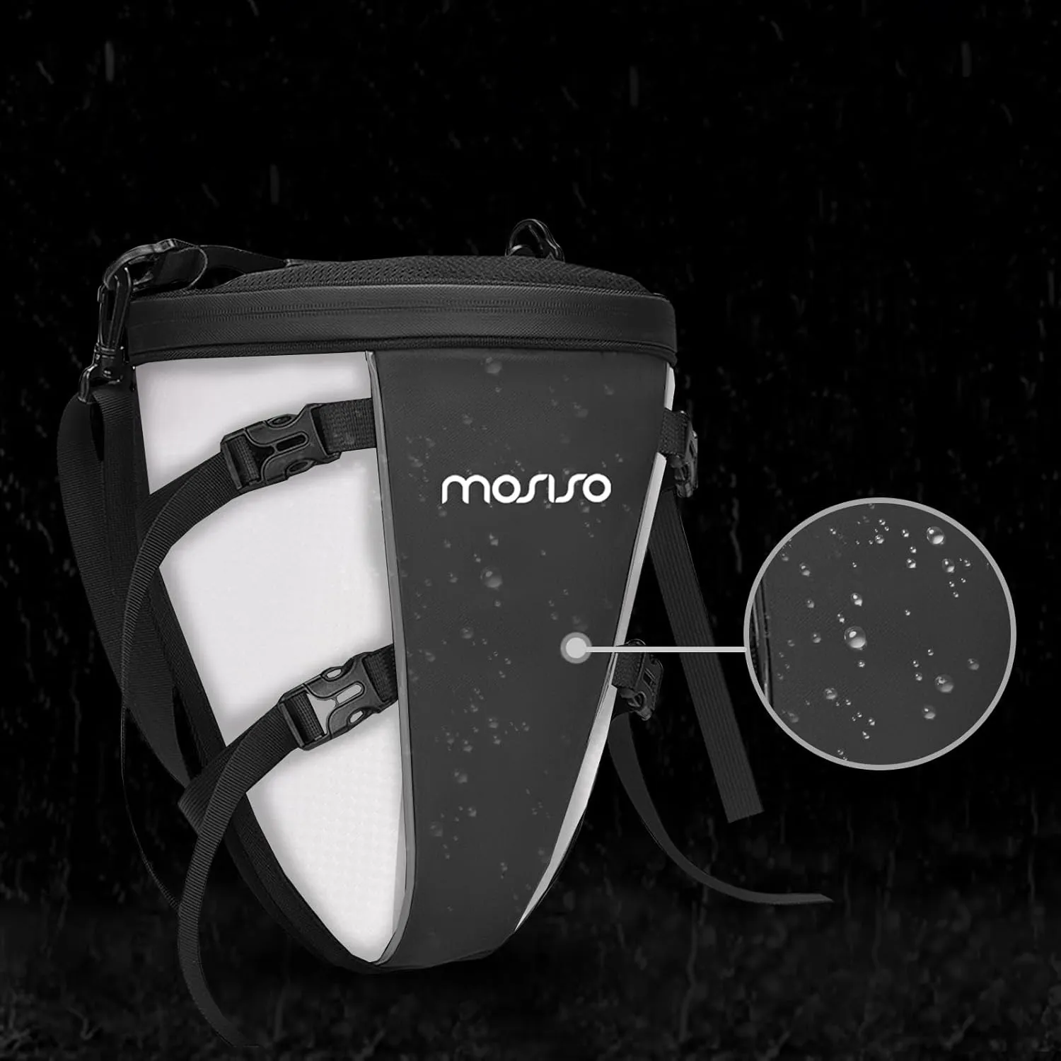 MOSISO Motorcycle Tail Bag Multifunctional Waterproof Polyester Storage Saddle Bag, 10L Outdoor Sports Motorbike Rear Seat Light Tank Handbag Tool Carry Pouch with Shoulder Strap, White