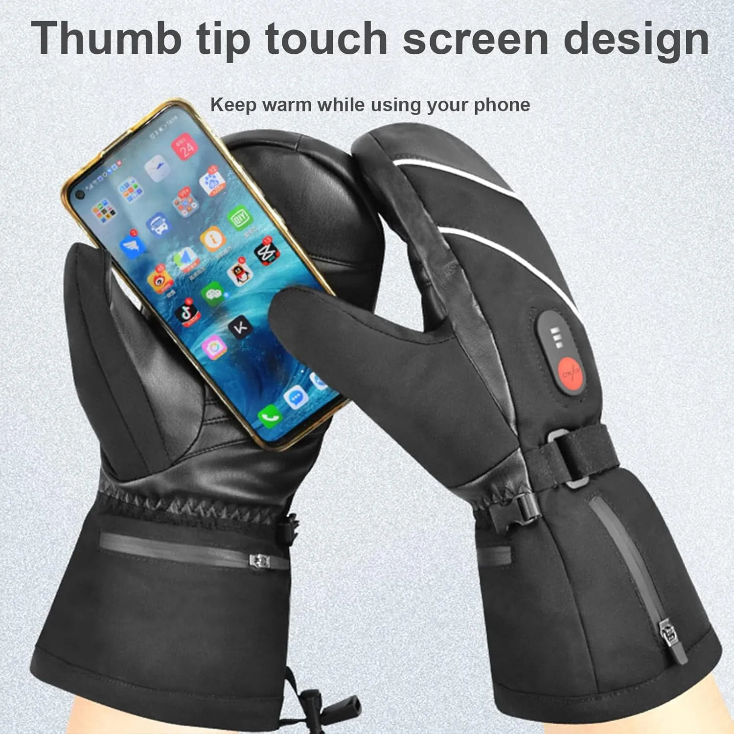 Motorcycle Heating Touch Screen Gloves Warm Carbon Fiber Heating Skiing Anti-Splashing Three-Speed Temperature Adjustment Riding Mountaineering
