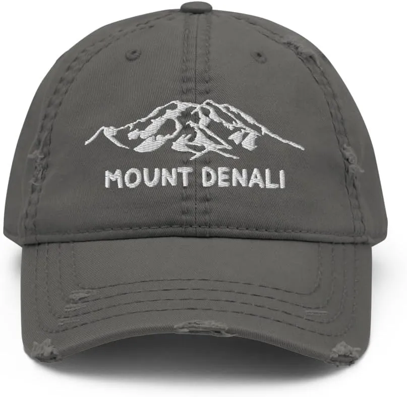 Mount Denali Distressed Dad Hat McKinley Alaska USA Highest Mountain Hiking Travel Exploration Hat