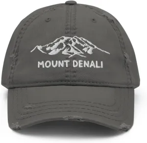 Mount Denali Distressed Dad Hat McKinley Alaska USA Highest Mountain Hiking Travel Exploration Hat