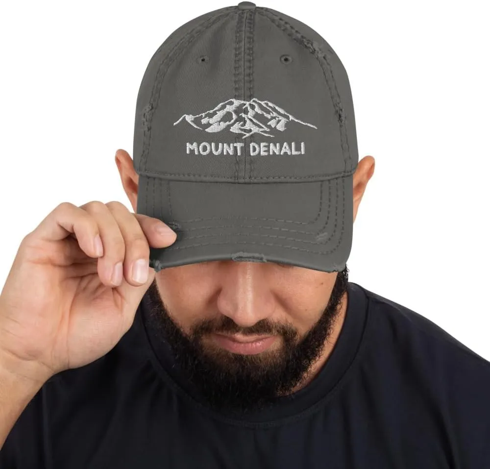 Mount Denali Distressed Dad Hat McKinley Alaska USA Highest Mountain Hiking Travel Exploration Hat
