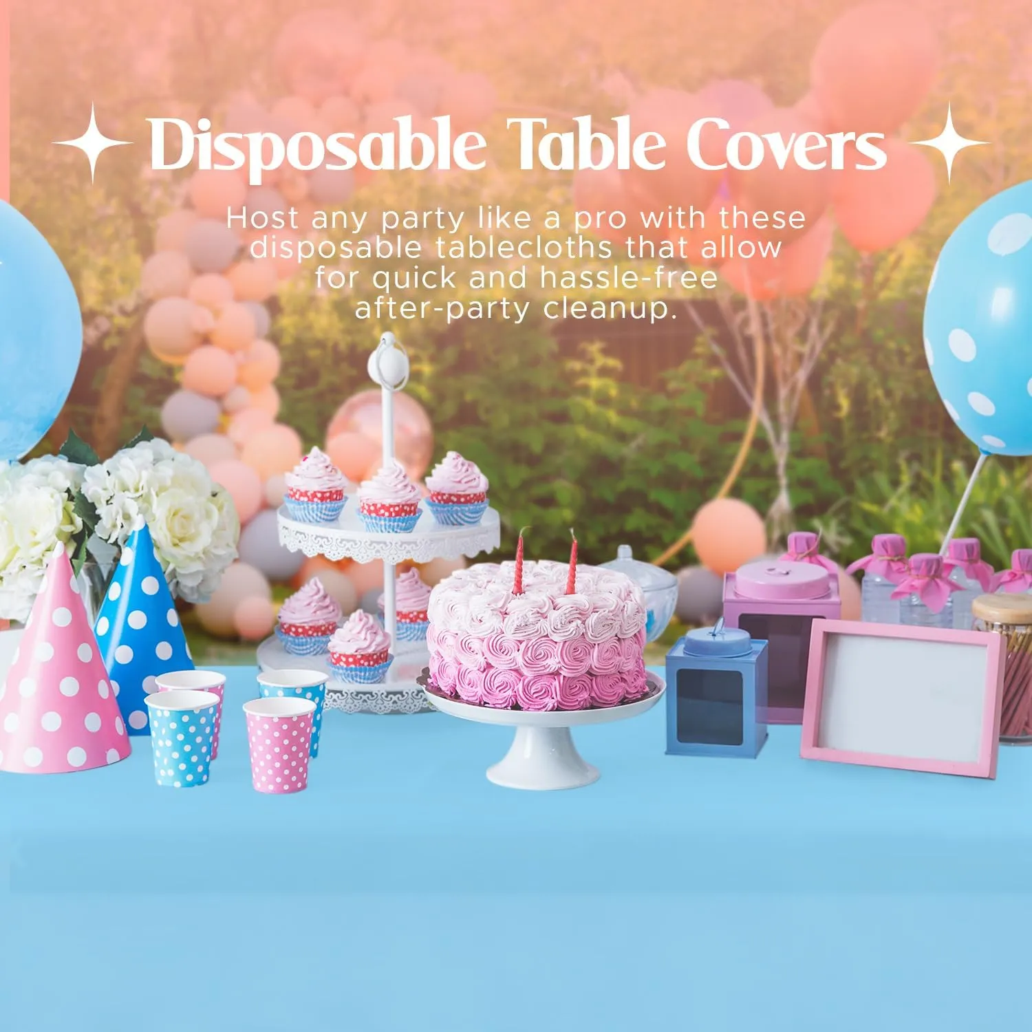 Mountclear Disposable Plastic Tablecloths for Parties [Pack of 12] 54x108” Rectangle Table Cover for Indoor & Outdoor Tables- Waterproof Tablecloth for Birthdays, Weddings, Parties [Light Blue]