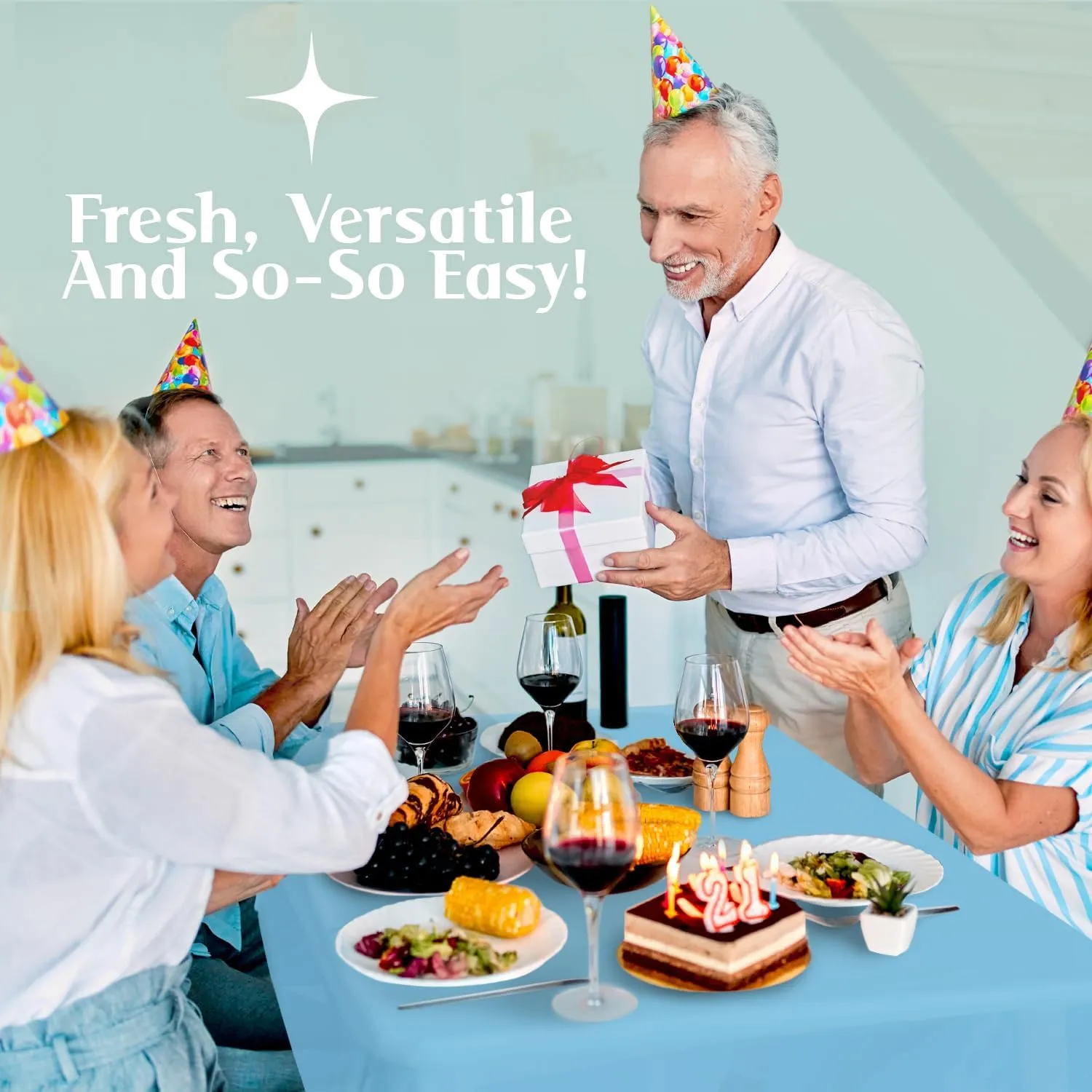 Mountclear Disposable Plastic Tablecloths for Parties [Pack of 12] 54x108” Rectangle Table Cover for Indoor & Outdoor Tables- Waterproof Tablecloth for Birthdays, Weddings, Parties [Light Blue]