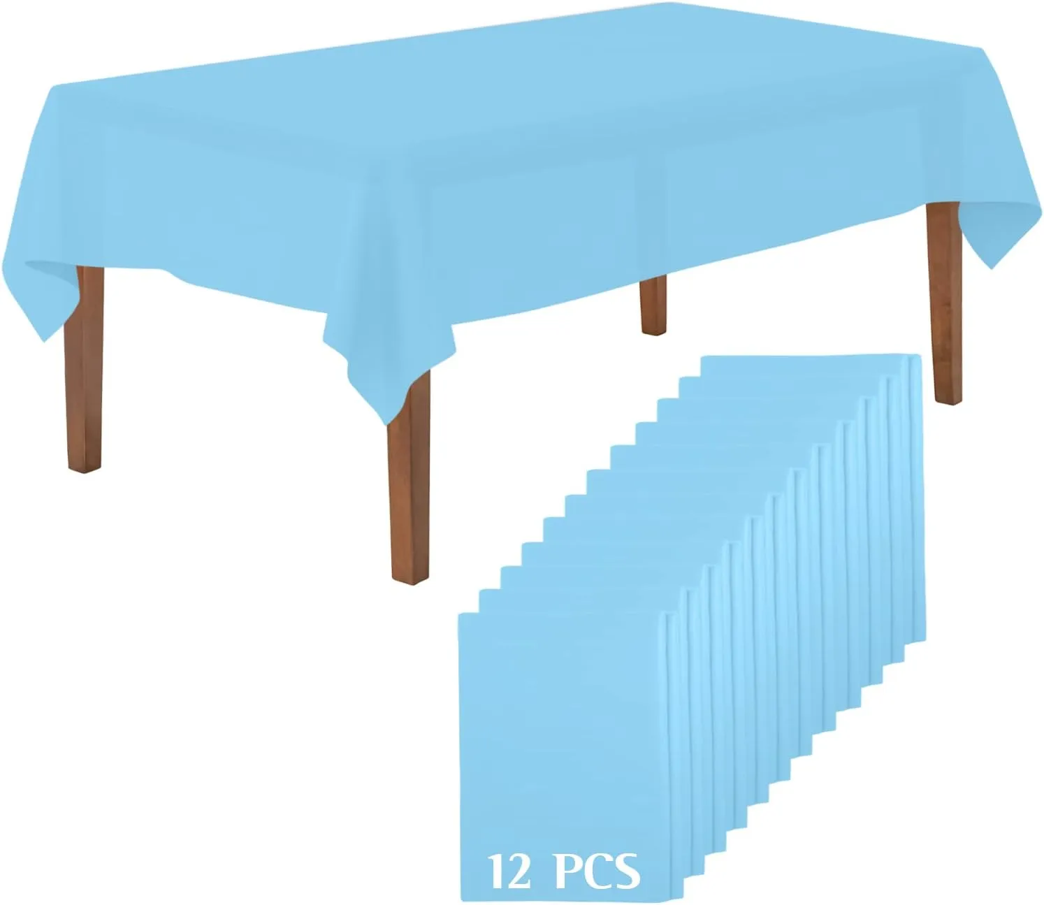 Mountclear Disposable Plastic Tablecloths for Parties [Pack of 12] 54x108” Rectangle Table Cover for Indoor & Outdoor Tables- Waterproof Tablecloth for Birthdays, Weddings, Parties [Light Blue]