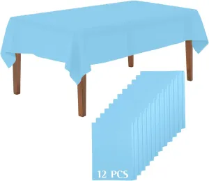 Mountclear Disposable Plastic Tablecloths for Parties [Pack of 12] 54x108” Rectangle Table Cover for Indoor & Outdoor Tables- Waterproof Tablecloth for Birthdays, Weddings, Parties [Light Blue]