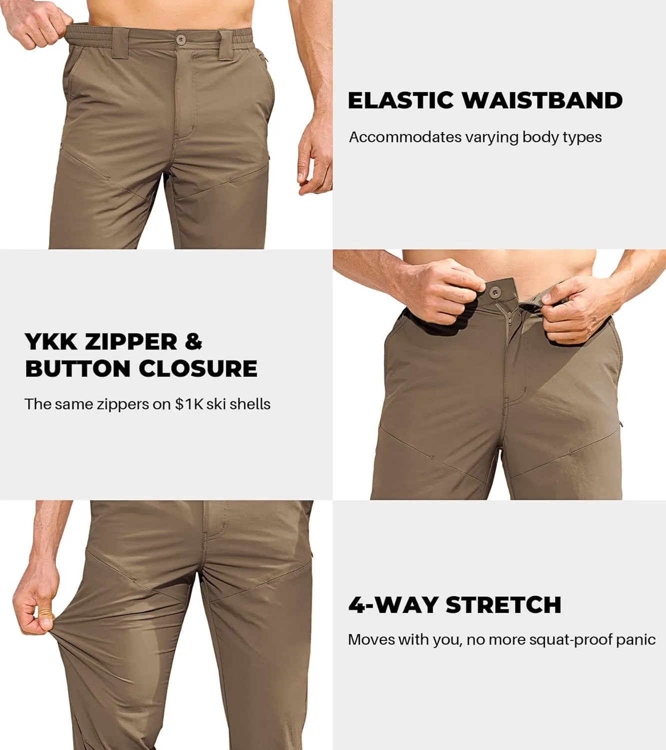 MOURCE Hiking Pants Men Quick Dry - Water Resistant Lightweight Cargo Pants for Men 7 Pockets Outdoor Travel Climbing