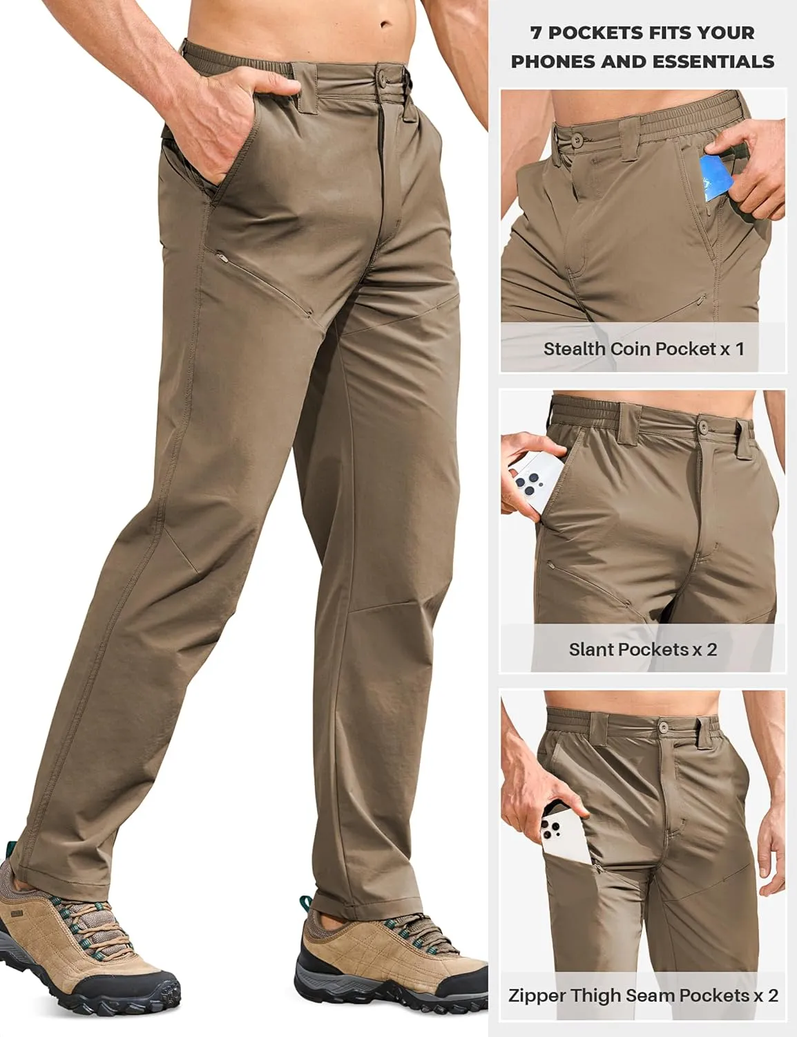 MOURCE Hiking Pants Men Quick Dry - Water Resistant Lightweight Cargo Pants for Men 7 Pockets Outdoor Travel Climbing