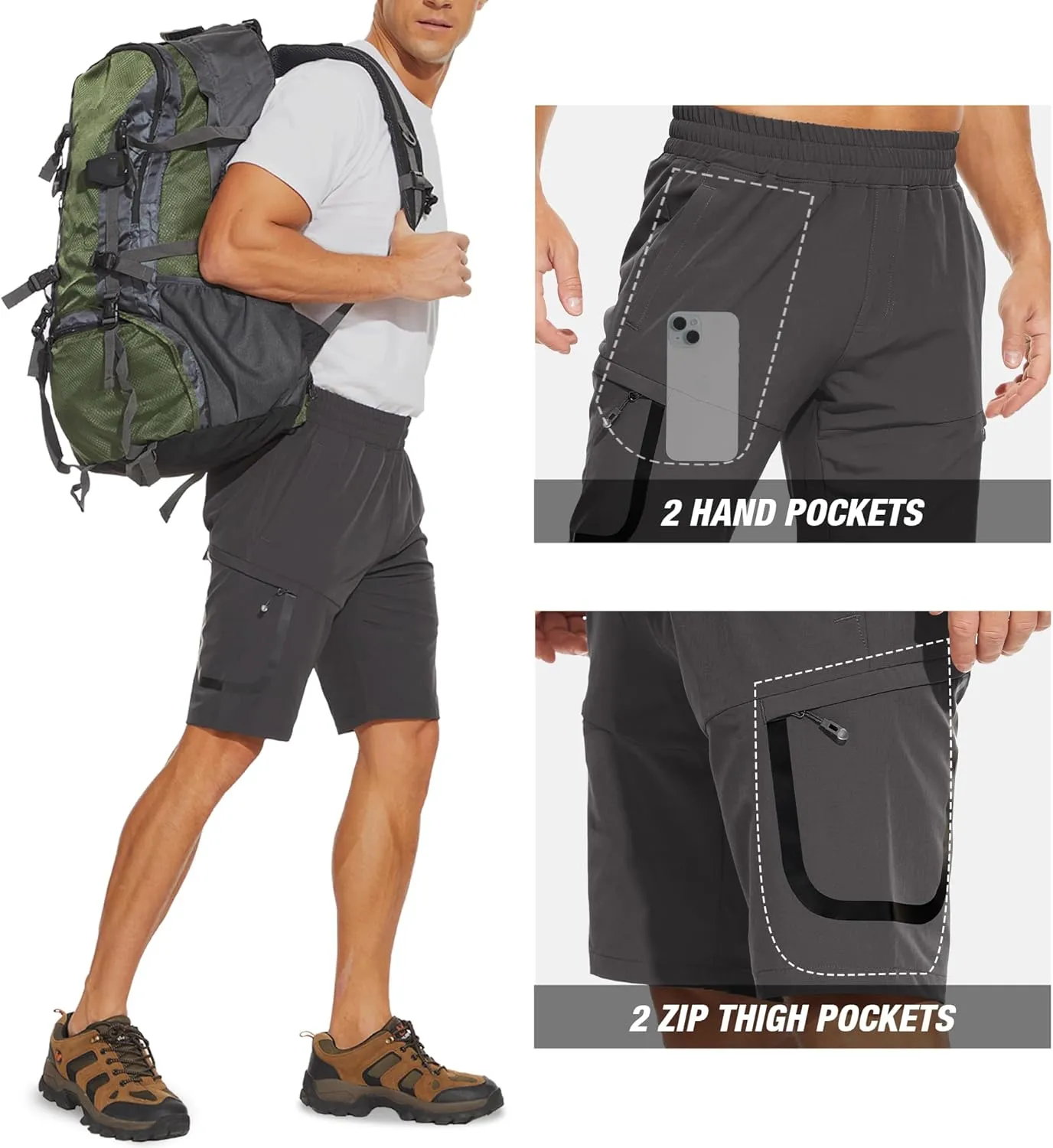 MOURCE Mens Hiking Shorts 9 Inch Inseam Quick Dry Lightweight Stretch Elastic Waist Outdoor Men Golf Shorts Fishing Camping