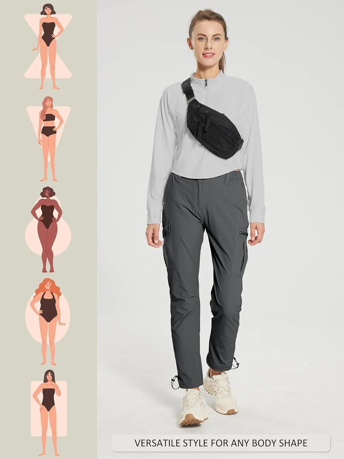 MOURCE Womens Hiking Pants Lightweight - Quick Dry Water Resistant UPF 50 Travel Pants with 7 Pockets & Adjustable Cuffs