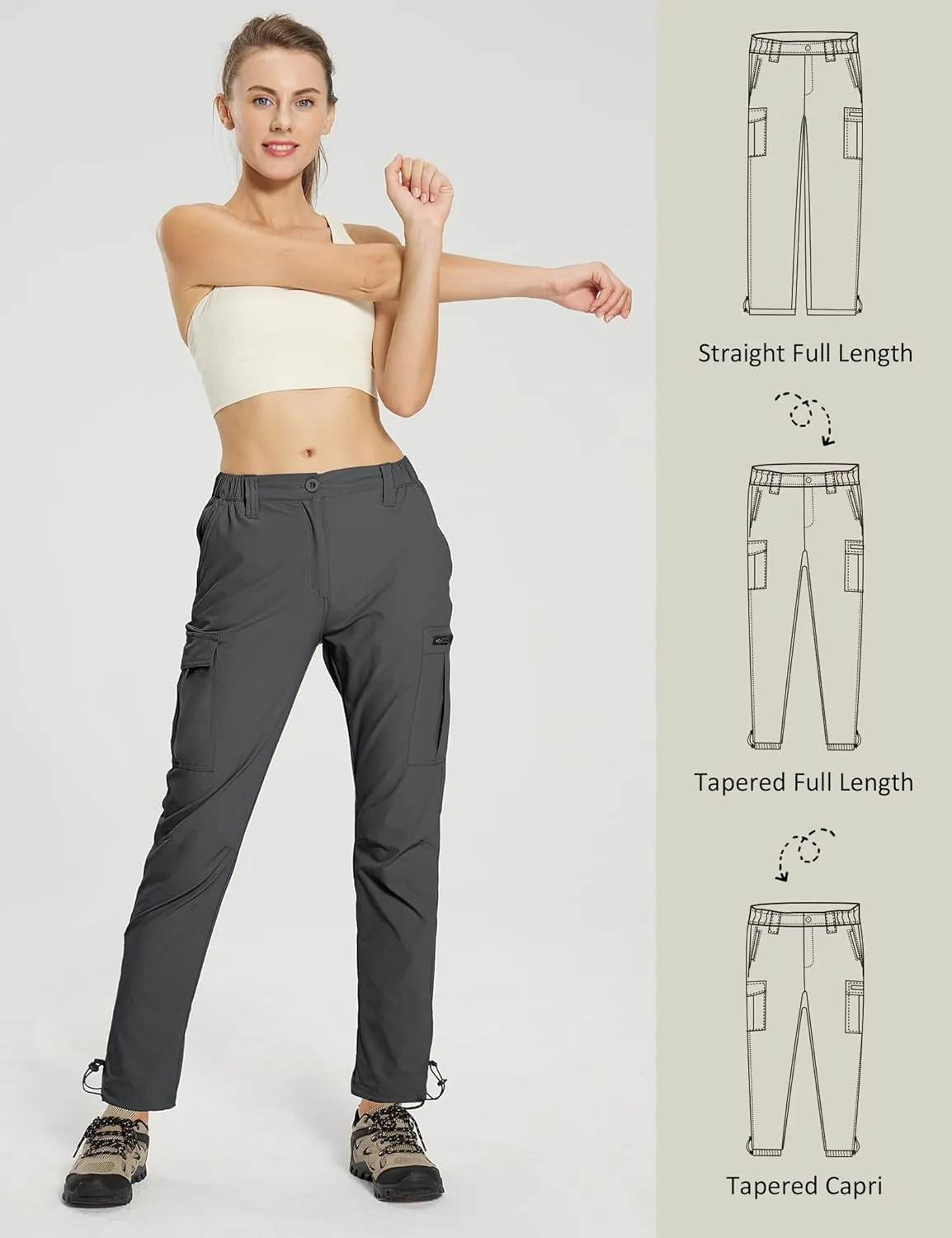 MOURCE Womens Hiking Pants Lightweight - Quick Dry Water Resistant UPF 50 Travel Pants with 7 Pockets & Adjustable Cuffs