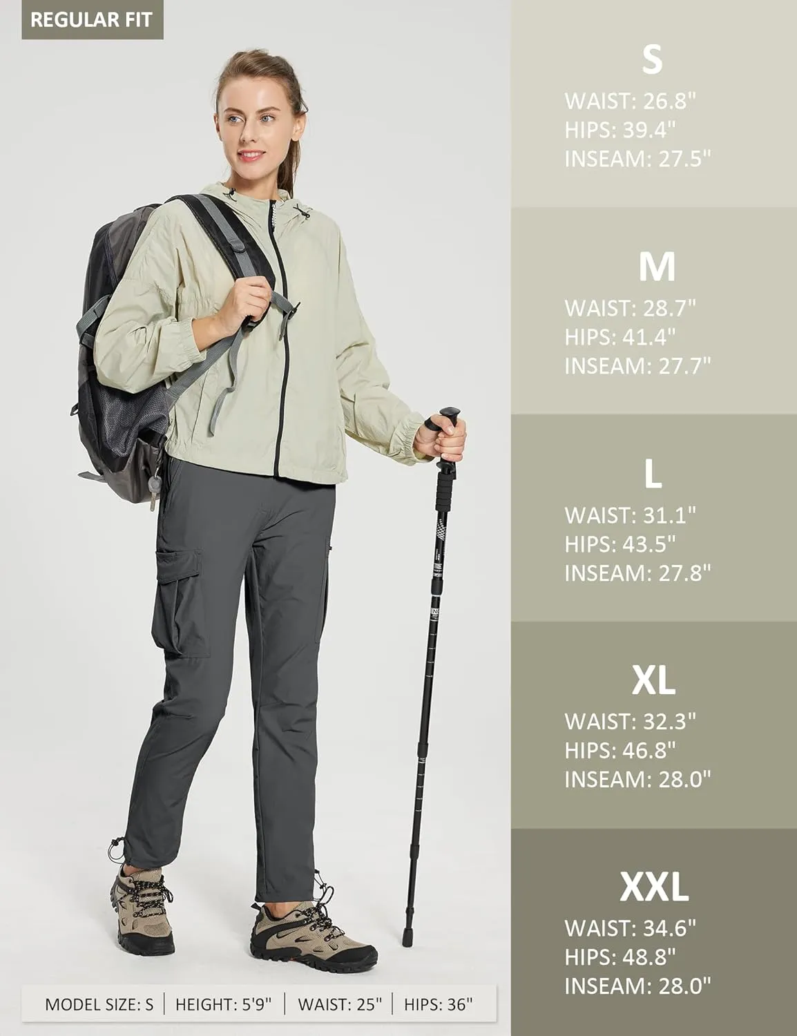 MOURCE Womens Hiking Pants Lightweight - Quick Dry Water Resistant UPF 50 Travel Pants with 7 Pockets & Adjustable Cuffs