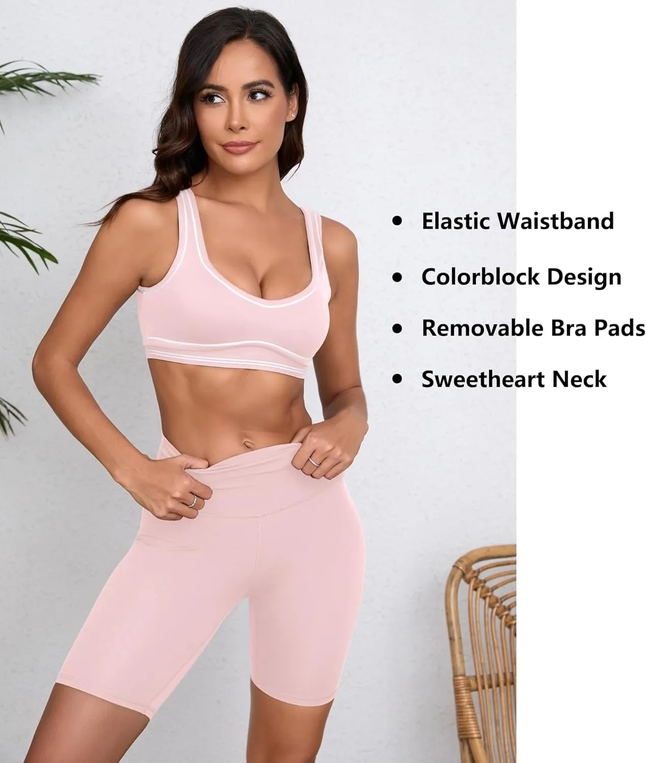 Move With You Women Sweetheart Padded Sports Bra- Workout Fitness Square Neck Low Back Yoga Bra