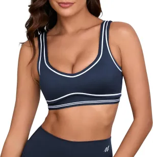 Move With You Women Sweetheart Padded Sports Bra- Workout Fitness Square Neck Low Back Yoga Bra