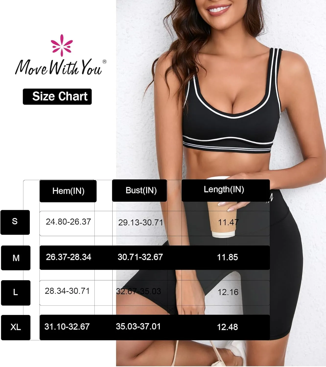 Move With You Women Sweetheart Padded Sports Bra- Workout Fitness Square Neck Low Back Yoga Bra