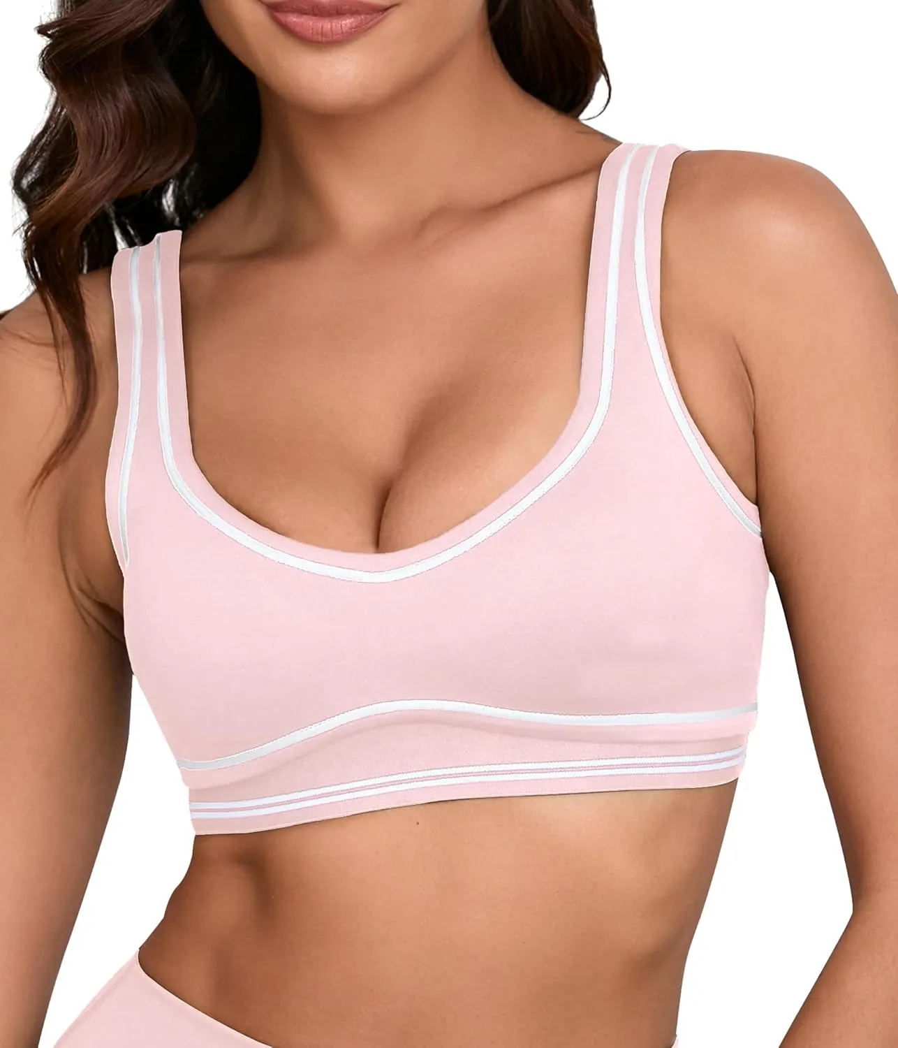 Move With You Women Sweetheart Padded Sports Bra- Workout Fitness Square Neck Low Back Yoga Bra