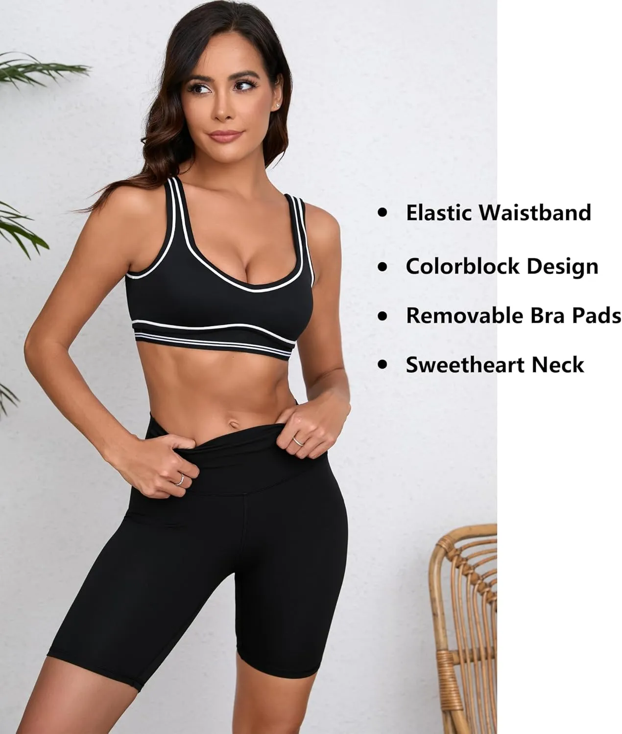 Move With You Women Sweetheart Padded Sports Bra- Workout Fitness Square Neck Low Back Yoga Bra