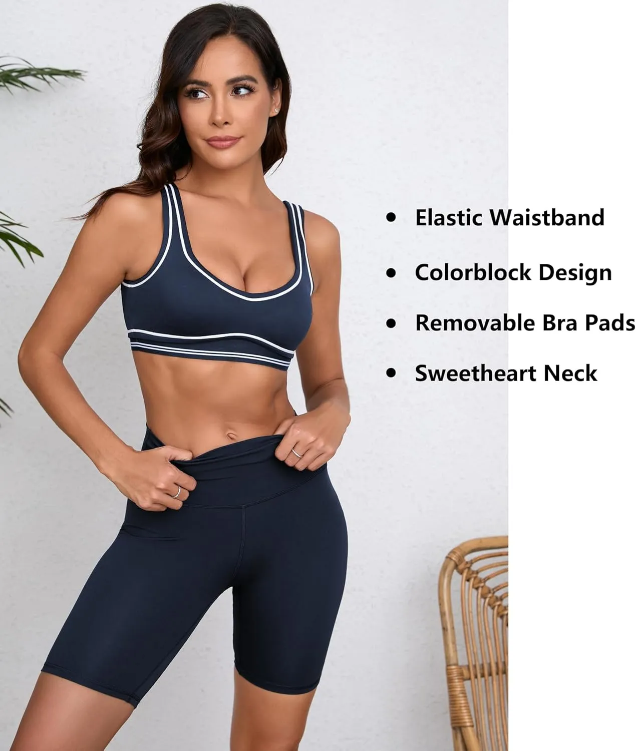 Move With You Women Sweetheart Padded Sports Bra- Workout Fitness Square Neck Low Back Yoga Bra