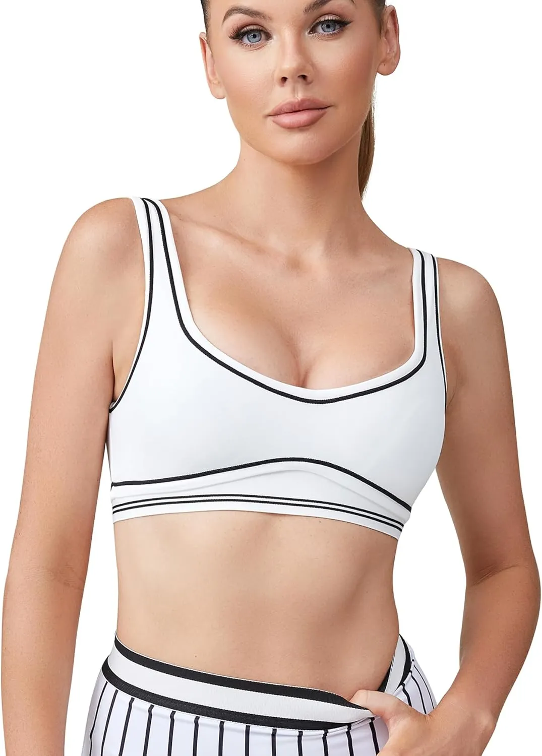Move With You Women Sweetheart Padded Sports Bra- Workout Fitness Square Neck Low Back Yoga Bra