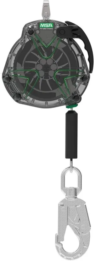MSA 63206-00A V-TEC Standard Self Retracting Lanyard - Galvanized Cable - 20' (6m) Length, 3/16" Cable Diameter, Steel Swivel Snaphook, Clear Housing, Durable