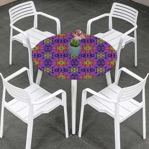 Multicolor Elastic Edged Polyester Fitted Table Cover Vintage Floral Design Symmetrical Washable Spill Proof Table Covers Abstract Nature Fits up 45"-50" Diameter Tables