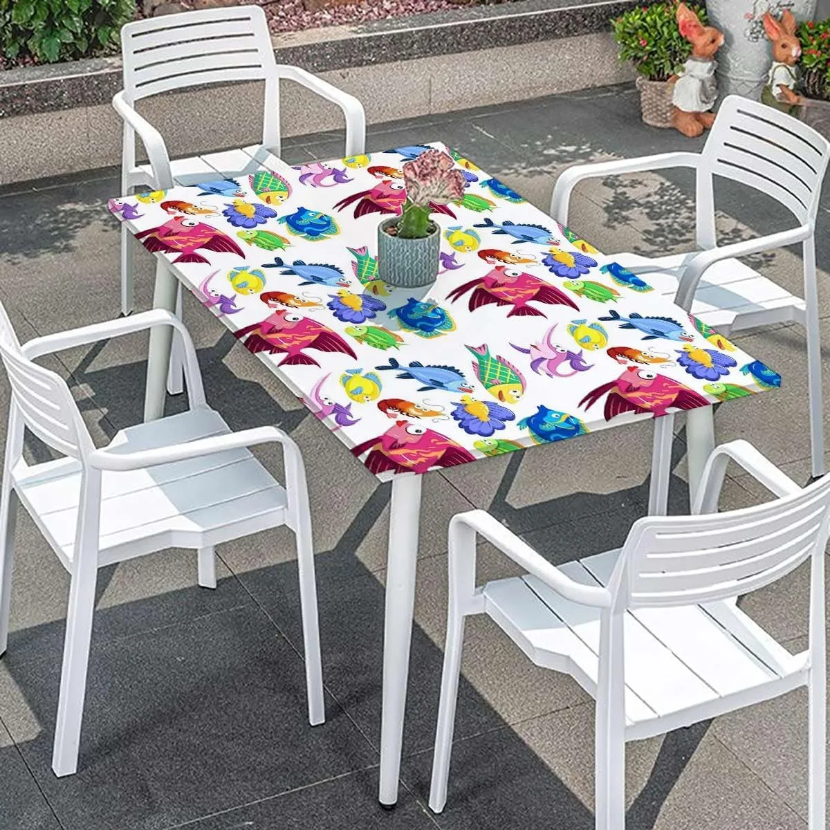 Multicolor Elastic Edged Table Covers Swimming Ocean Cartoon Tablecloth Fitted Table Cloth Rectangle Table Animal Fits up 5 Foot Tables