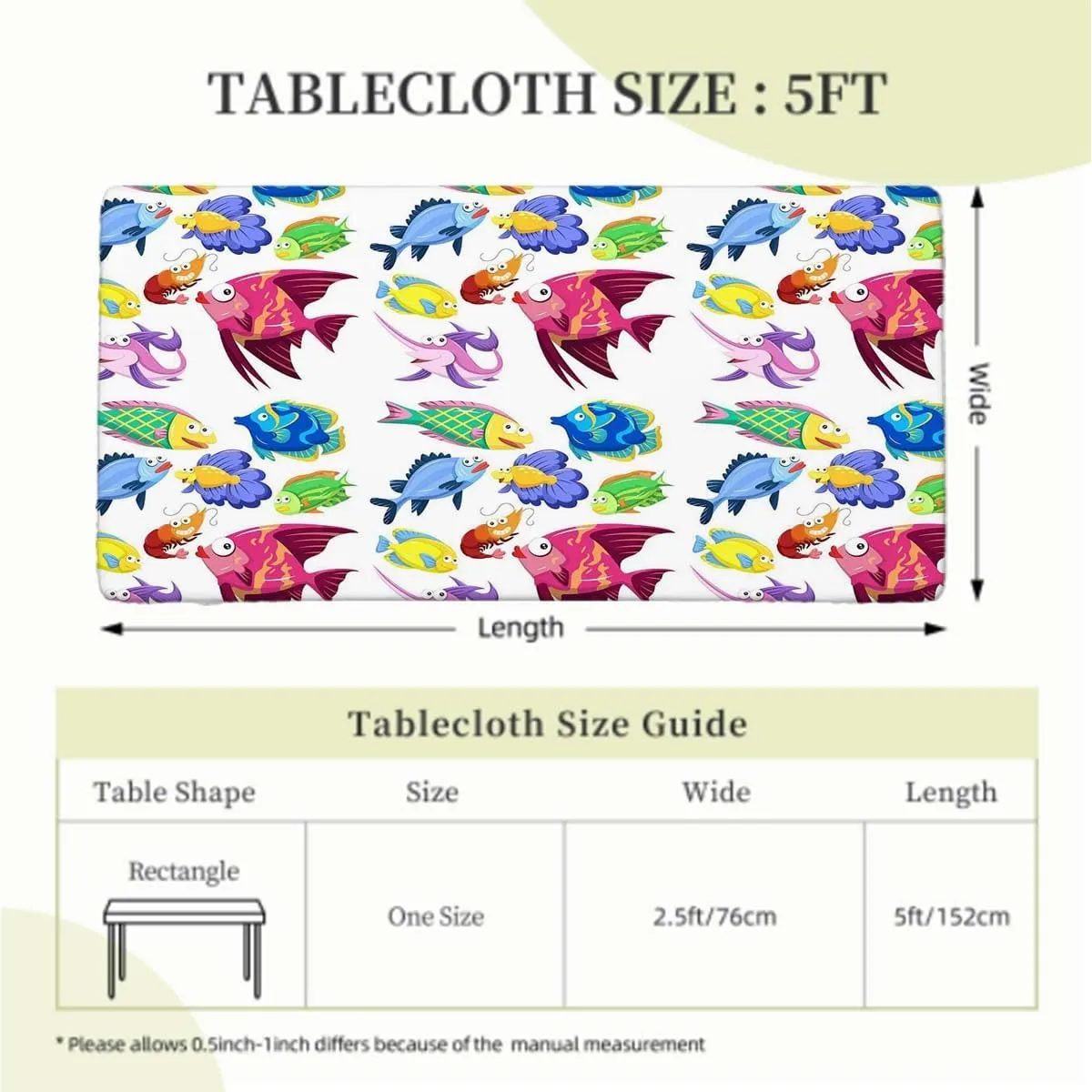 Multicolor Elastic Edged Table Covers Swimming Ocean Cartoon Tablecloth Fitted Table Cloth Rectangle Table Animal Fits up 5 Foot Tables