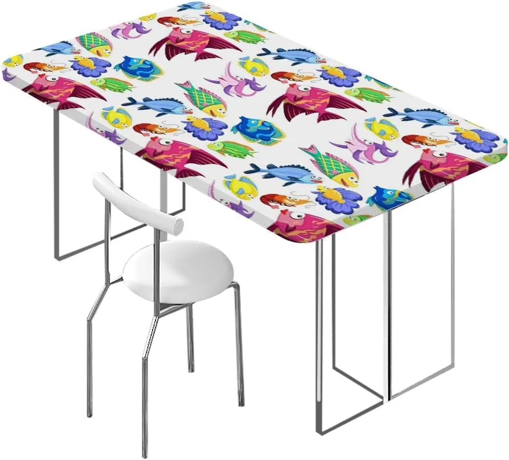 Multicolor Elastic Edged Table Covers Swimming Ocean Cartoon Tablecloth Fitted Table Cloth Rectangle Table Animal Fits up 5 Foot Tables