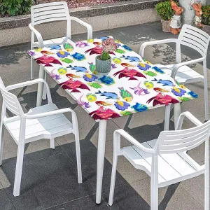 Multicolor Elastic Edged Table Covers Swimming Ocean Cartoon Tablecloth Fitted Table Cloth Rectangle Table Animal Fits up 5 Foot Tables