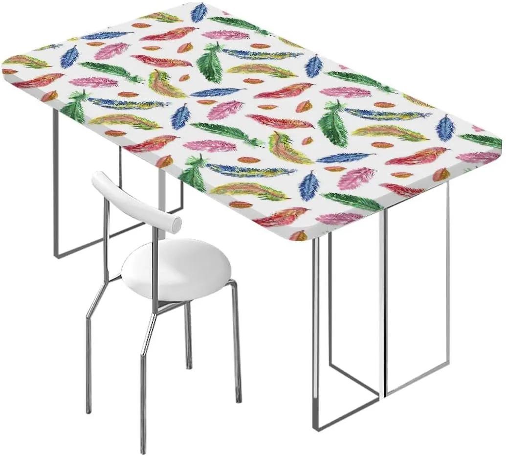 Multicolor Elastic Fitted Picnic Table Cover Watercolor Feathers Birds Animals Fitted Tablecloth Rectangle Table Cover - Table Cloth - Fitted Table Covers Colorful Fits up 4 Foot Tables