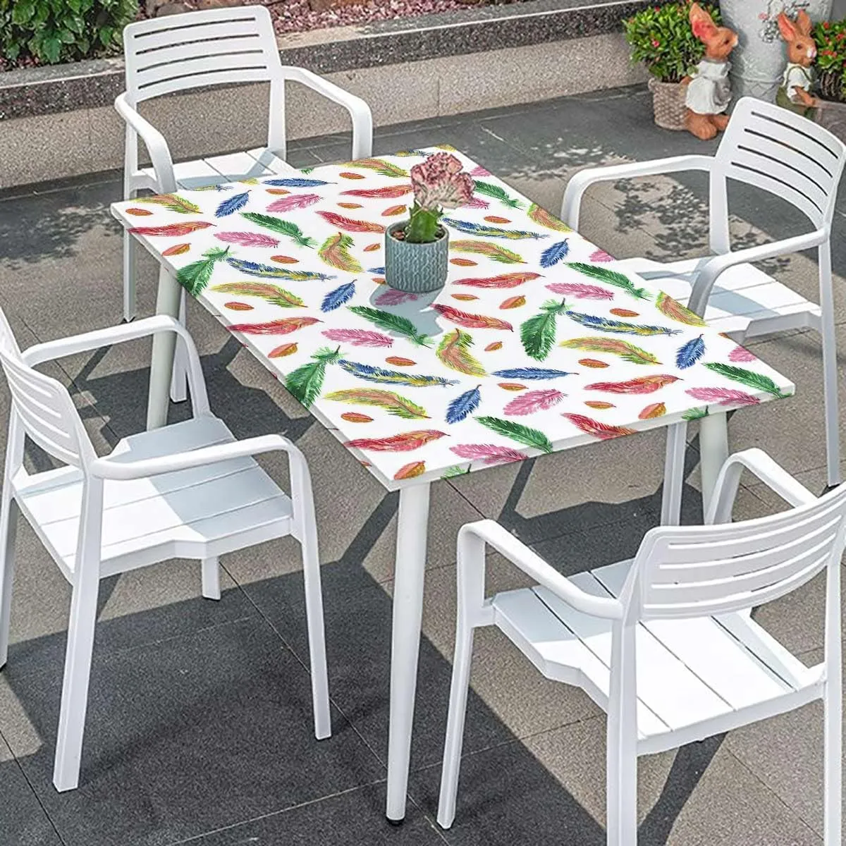 Multicolor Elastic Fitted Picnic Table Cover Watercolor Feathers Birds Animals Fitted Tablecloth Rectangle Table Cover - Table Cloth - Fitted Table Covers Colorful Fits up 4 Foot Tables
