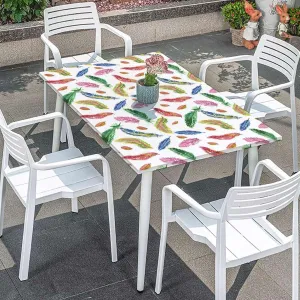 Multicolor Elastic Fitted Picnic Table Cover Watercolor Feathers Birds Animals Fitted Tablecloth Rectangle Table Cover - Table Cloth - Fitted Table Covers Colorful Fits up 4 Foot Tables
