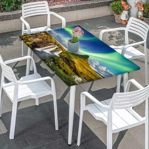 Multicolor Rectangle Tables Decor Waterfall Mountains Iceland Night Fitted Tablecloth Rectangle Table Cover - Table Cloth - Fitted Table Covers Aurora Borealis Fits up 5 Foot Tables
