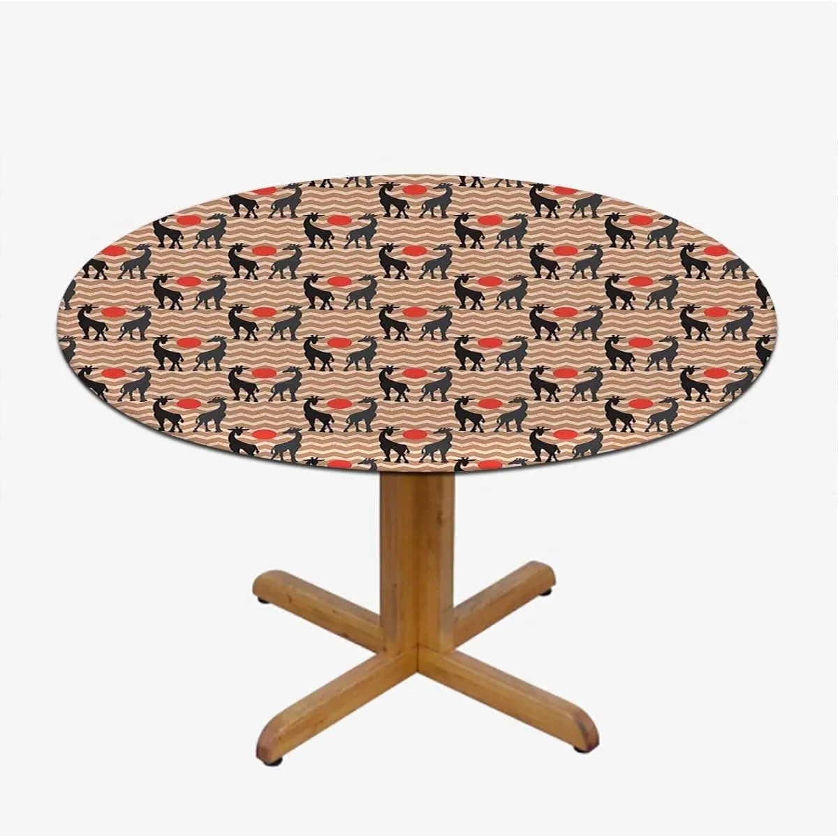 Multicolor Round Fitted Tablecloth Reindeer Caribou Herd Forest Leaves Trees Table Cloth Round Elastic Edge Fitted Table Cover Antler Fits up 45"-50" Diameter Tables