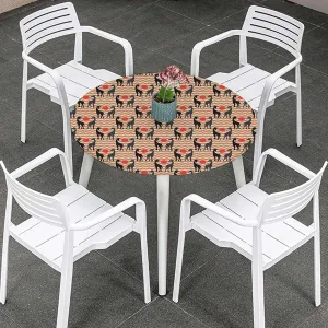 Multicolor Round Fitted Tablecloth Reindeer Caribou Herd Forest Leaves Trees Table Cloth Round Elastic Edge Fitted Table Cover Antler Fits up 45"-50" Diameter Tables