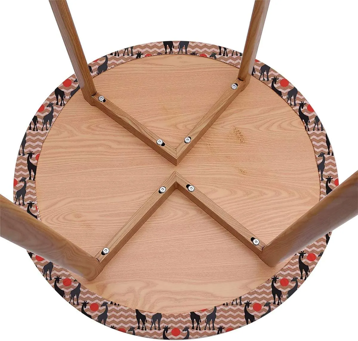 Multicolor Round Fitted Tablecloth Reindeer Caribou Herd Forest Leaves Trees Table Cloth Round Elastic Edge Fitted Table Cover Antler Fits up 45"-50" Diameter Tables