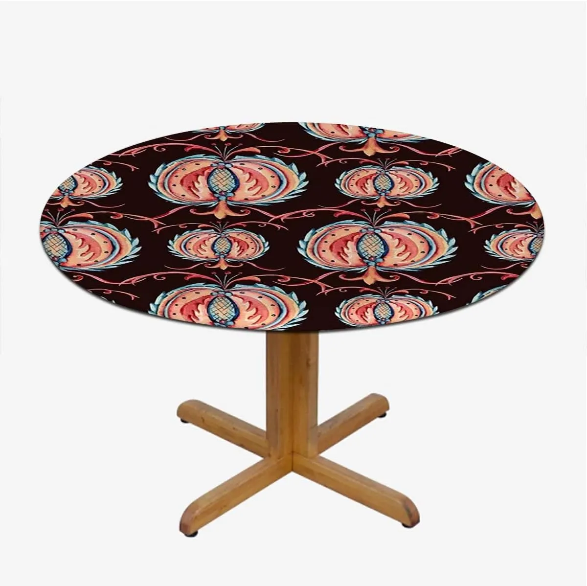 Multicolor Round Table Cloth African Style Stripes in Diamond Pattern Table Cloth Round Elastic Edge Fitted Table Cover African Fits up 40"-44" Diameter Tables