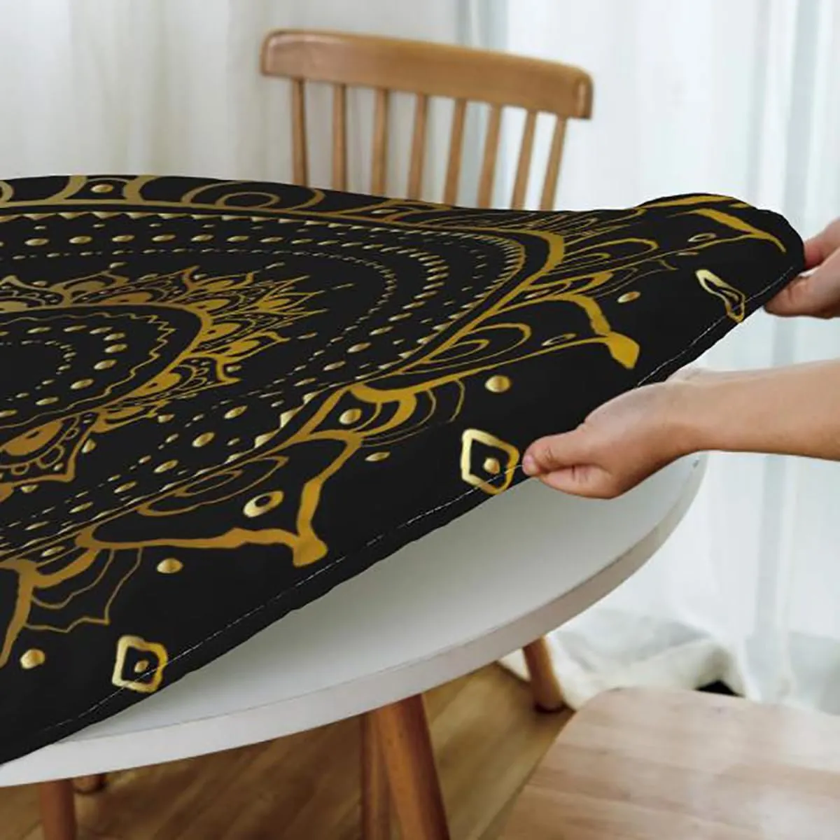 Multicolor Round Table Cloth African Style Stripes in Diamond Pattern Table Cloth Round Elastic Edge Fitted Table Cover African Fits up 40"-44" Diameter Tables