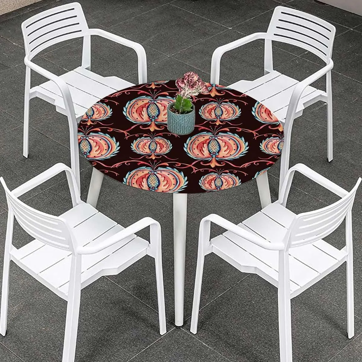 Multicolor Round Table Cloth African Style Stripes in Diamond Pattern Table Cloth Round Elastic Edge Fitted Table Cover African Fits up 40"-44" Diameter Tables